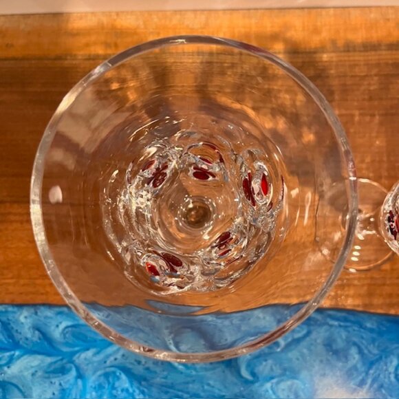 Set of (2) Crate & Barrel 8oz Blown Glass Fused Santa Wine Goblets Glasses - Picture 8 of 11